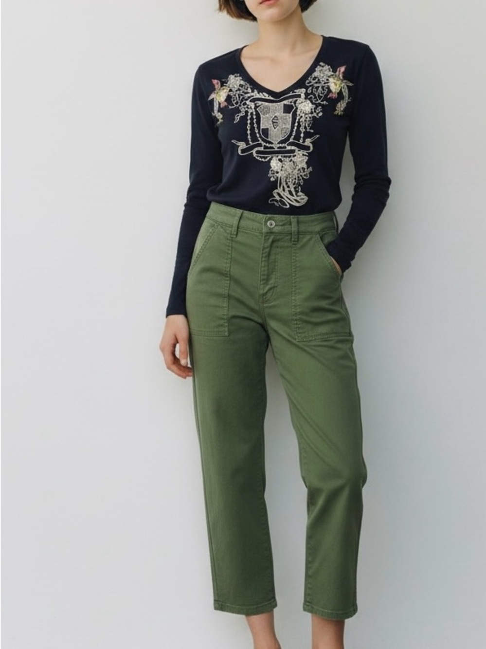 Johnny Was JWLA embroidered long sleeve tee women’s size S